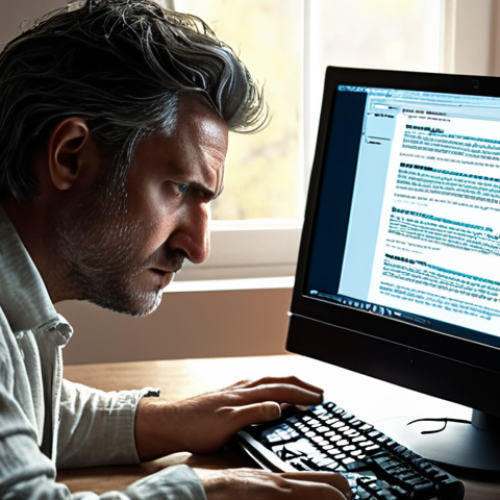 Home 15 ** A frustrated user looking at a slow computer with multiple windows open. The scene should convey the common problem of a sluggish computer.
**